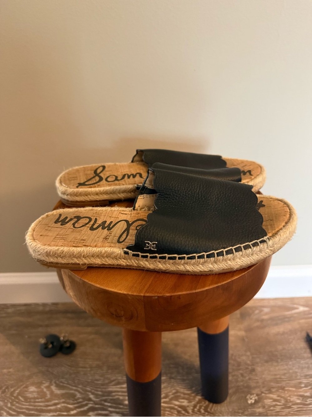 Sam Edelman Black Leather Espadrille Slide Sandals - Women